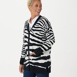 Issac Mizrahi Zebra Jaquard Button Front Cardigan size L